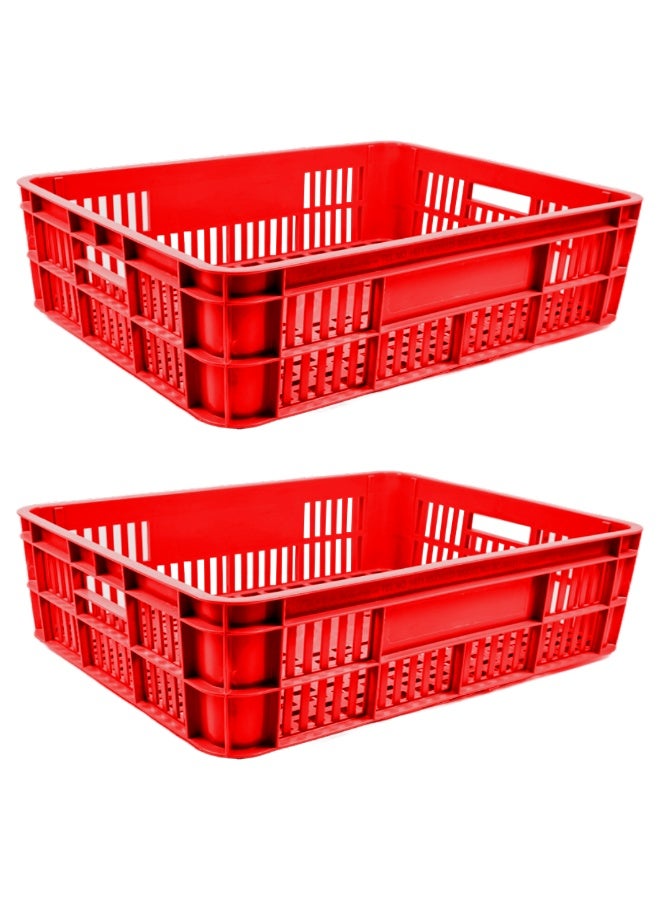صناعات بلاستيكا ذ.م.م. Bakery Crate Ventilated Storage Crate BC594517 Stackable & Durable Storage Box For Home Office and Outdoor Organizer (590mm x 450mm x 170mm) Red (2pcs) - Image 1